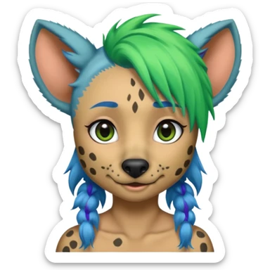 hyena with feminine  blue and green hair sticker