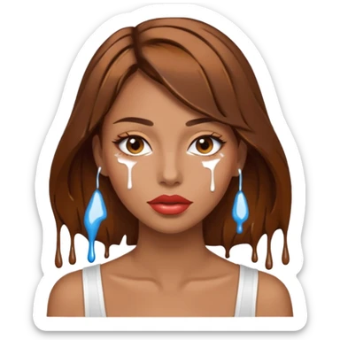 Brown Hair, Woman, white paint drip, face, hot, Sexy, lips sticker