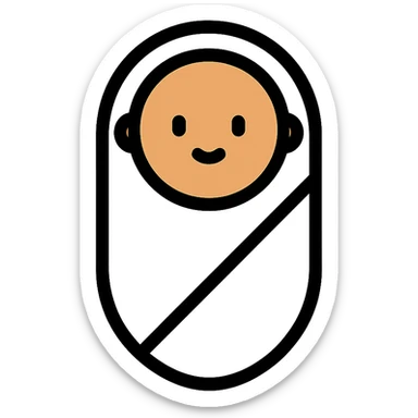 lightly tanned baby swaddled in a white blanket icon sticker