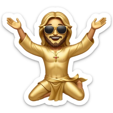 dancing figure of rejoicing Jesus with  sunglases golden  sticker