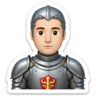 Hazme el emoji de un caballero medieval con actitud muy masculina en diversos estados de animos de los caballeros teutonicos pensativo tocandose la barbilla sticker