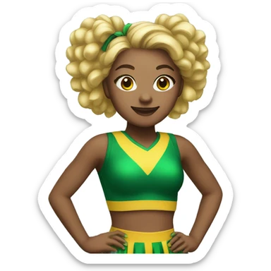Cheerleader with green and yellow uniform and poms sticker