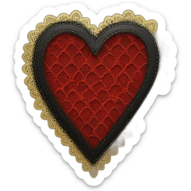 red lace on black leather heart with gold border sticker