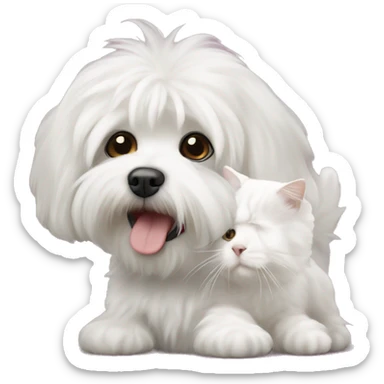 White bichon havanese with White cat sticker