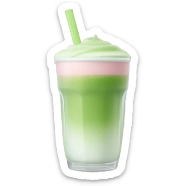 Clear long cup, no handle, with light pink drink, matcha foam on top sticker