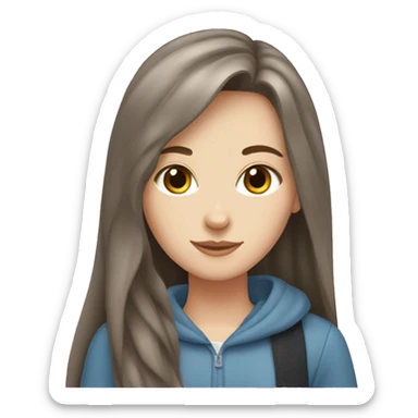 White girl who Has Brown long hair and russian blue cat together sticker