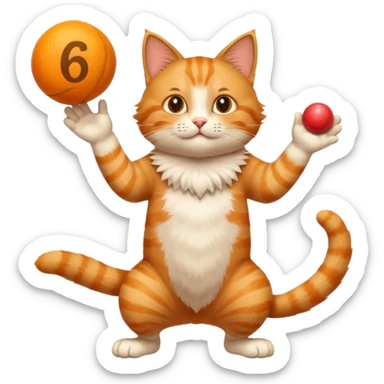 Cat juggling the numbers 6 and 7 sticker