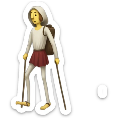a person walking with stilts on both legs, not using arms, medieval sticker