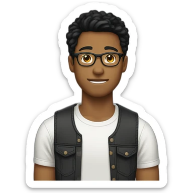 17 years old men with glasses short mullet black hair sticker