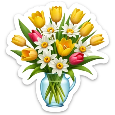 spring flower bouquet with tulips, daffodils, and daisies sticker
