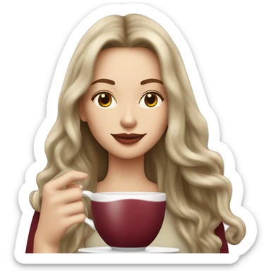 Beautiful burgundy long haired woman sipping tea sticker