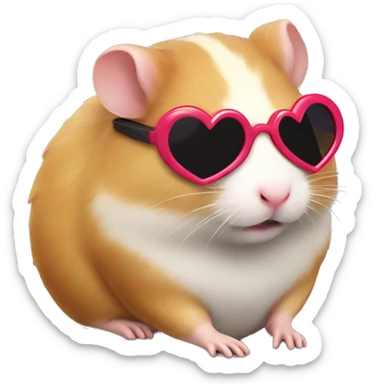 Tired hamster with heart sunglasses  sticker
