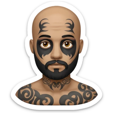 bald bearded man with black face tattoo sticker