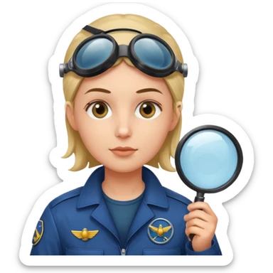 pilot looking through a magnifying glass sticker