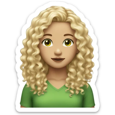 Girl long Curly hair blond and Green eyes sticker