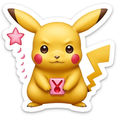 Un Pikachu rouge qui et triste avec des éclairs en fond et il a fait caca sticker