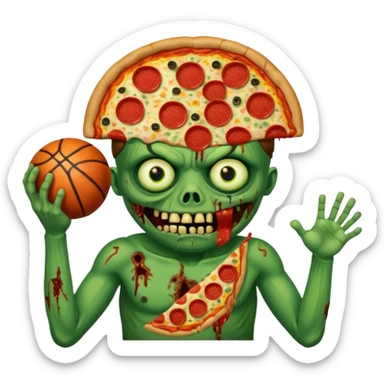 a glitch abomination with hands for a head, a baskeball stomach, pizza eyes, eyepatch, and zombie wounds sticker