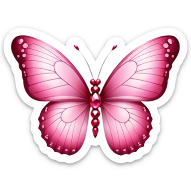 A pink aesthetic butterfly with delicate, shimmering wings rests gracefully among glistening rubies. The soft pastel hues blend harmoniously with the deep red gemstones, creating an elegant and dreamy atmosphere. Gentle light reflects off the jewels, enhancing the ethereal beauty of the scene. sticker