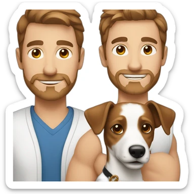 caucasian man with brown hair holding a jack russel sticker