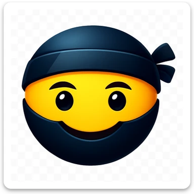 Make the ninja look exactly like the reference image, but only show the face, remove the weapon, and make the ninja smile. Keep the emoji style and the same colors. The style is emoji, which is apple style emojis with concise prompts. sticker
