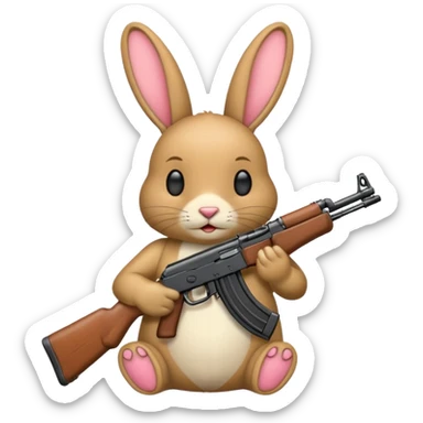 Crea un emoji de un conejo sosteniendo una  Ak47 con pasamontañas enojado negro sticker