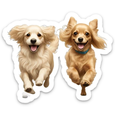 Two golden doodles and one long haired chihuahua running together sticker