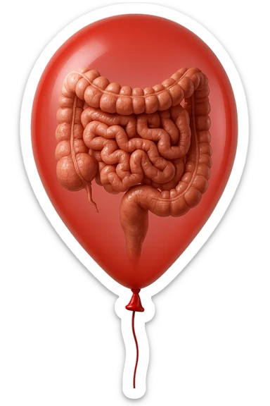 INTESTINO UMANO ANATOMICO REALISTICO CHIUSO IN UN PALLONCINO ROSSO, IPERREALISTICO 4K sticker