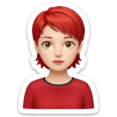lady in red clothes , short layer red hair sticker