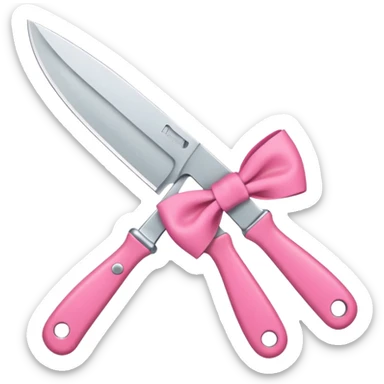 Kitchen knife with a pink bow tied around the handle, emoji style, simple, flat vector, white background, only one object sticker