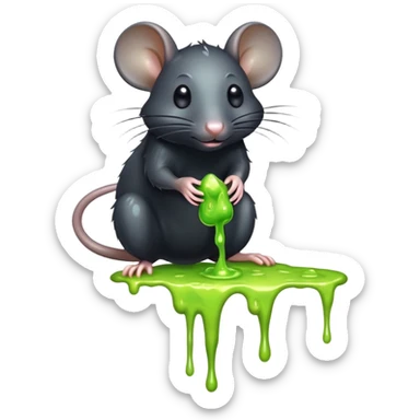 a black rat standing with a trickle of slime sticker