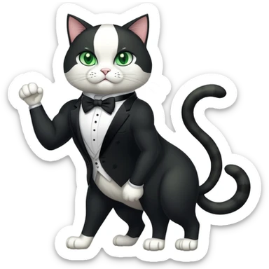 Buff Jacked up Huge jumbo Super Duper Muscular Cat with a 10 pack full body black and white tuxedo colored body and green eyes  sticker