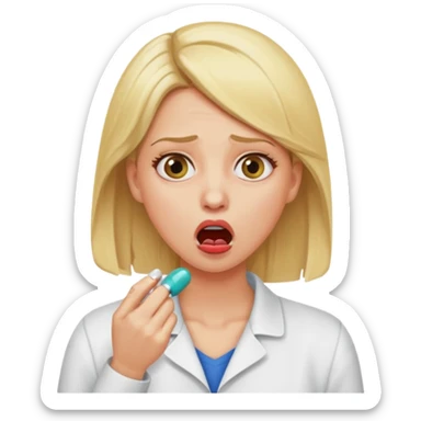 Blond hair woman choking taking a pill sticker