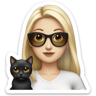 White girl with sunglasses and with black hair hold a grise cat  sticker