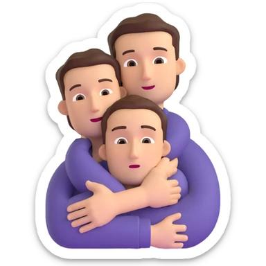 man hugging another person while making a quiet sign sticker