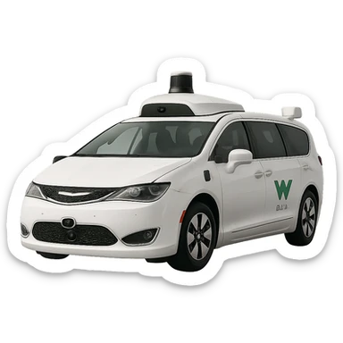 Realistic style Waymo self-driving car, modern and clean, visible sensors and lidar, no background, Slack emoji ready sticker