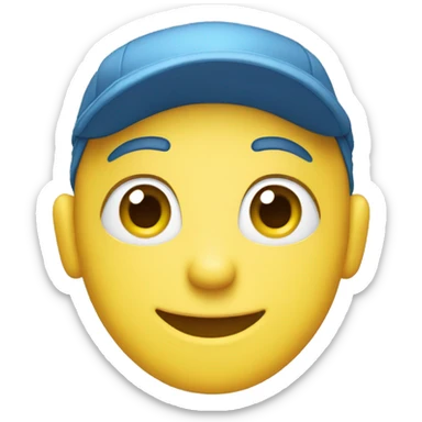 happy face blue hair and blue hat blue eyes yellow face sticker