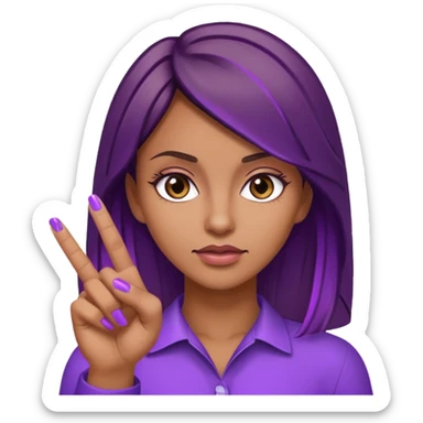 Woman with tan skin and brown hair with purple highlights holding up her middle finger and rolling eyes sticker