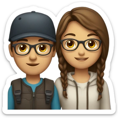 A Girl with Brown Hair and glasses in Love with a Boy with a cap and glasses sticker