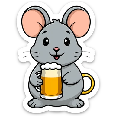 Funny mouse relaxing with a beer mug sticker