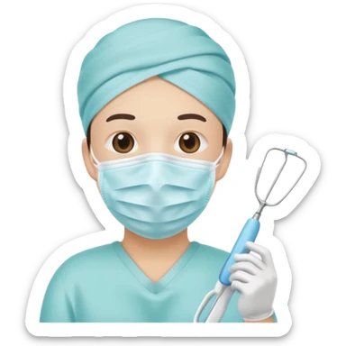 Tooth character wearing a medical face mask, holding dental equipment, clean flat illustration, simple emoji design, suitable for Canva.” sticker