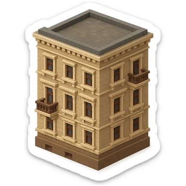 old Saint Petersburg building in voxel style, gray-brown palette, detailed cornices and balconies, isometric view sticker