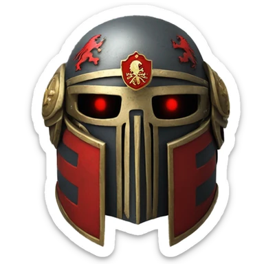 Warhammer 40K helmet with red lenses, featuring the Russian coat of arms. sticker