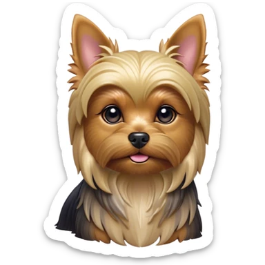 Cinematic Noble Yorkshire Terrier Portrait Emoji, Exuding refined charm and dignified poise, with a lustrous, silky fur in rich, deep hues, alert eyes and a confident expression, simplified yet exquisitely detailed, glowing with a soft, aristocratic radiance, high shine, embodying intelligent grace and classic elegance, soft glowing outline, capturing the essence of a regal Yorkshire Terrier ready to rule the screen with effortless sophistication! sticker