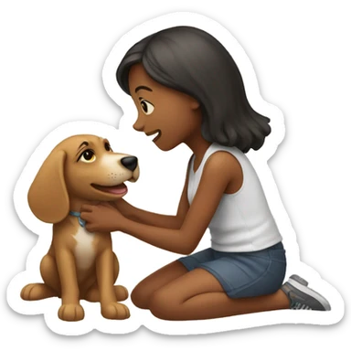 Girl playing with dog  sticker