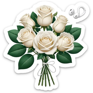 White rpse boquet and an airpods sticker