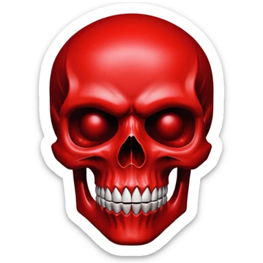 A stylized, bright red skull against a deep black background, with thick, angular features, minimalist design, vector art, gothic aesthetic, high contrast, dramatic lighting, saturated blood red, centered composition, extreme sharpness, smooth textures, dark and menacing atmosphere, sticker
