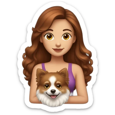 brown hair girl with red pomeranian sticker