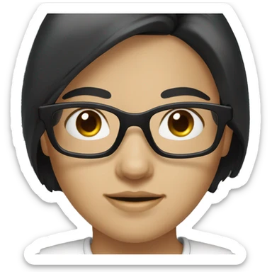 Girl white skin black hair brown eyes with glasses sticker
