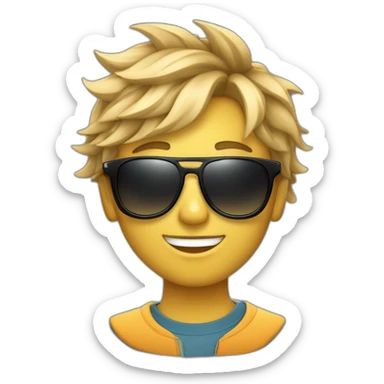 A stylish boy wearing earphones and sun glasses and in background music waves sticker