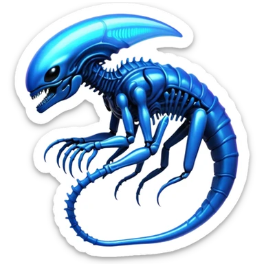 A blue shiny futuristic neon-glowing iridescent bioluminescent xenomorph sticker